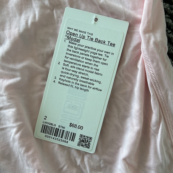 NWT LULULEMON Open Up Tie Back Tee Size 2 pink - Picture 2 of 3